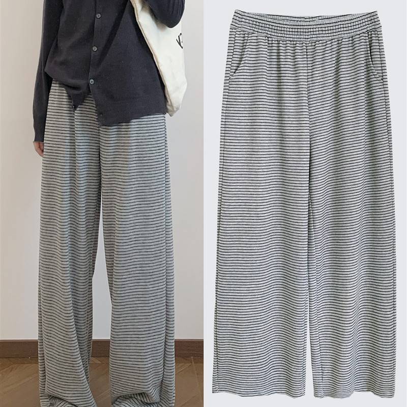 条纹针织阔腿裤女春秋2025新款垂感bf慵懒风遛弯裤宽松休闲裤长裤
