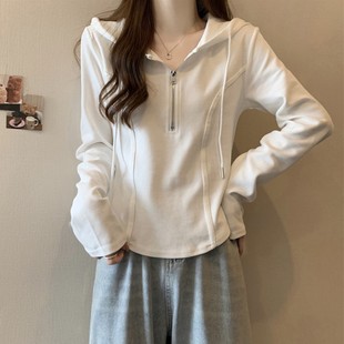 大码卫衣女款2024新款爆款宽松胖妹妹减龄早春半拉链正肩连帽上衣