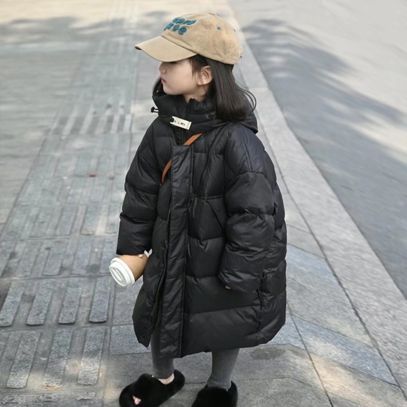 波拉bora韩国童装女童羽绒服中长款2024冬装儿童外套男童白鸭绒
