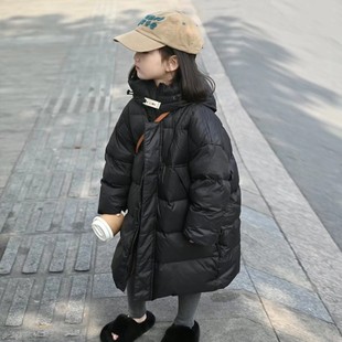 波拉bora韩国童装女童羽绒服中长款2024冬装儿童外套男童白鸭绒