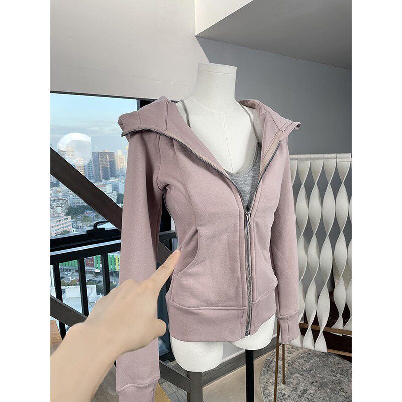 开春修身卫衣外套女款春季2025新款粉色收腰上衣运动拉链开衫穿搭