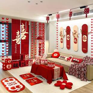 婚布T8511939置套装喜字KT板客厅房沙发婚玄关背结礼男女方房门装