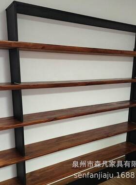 美式陈木书架客厅工业复古办45623室列架简公约置物架实满墙落地