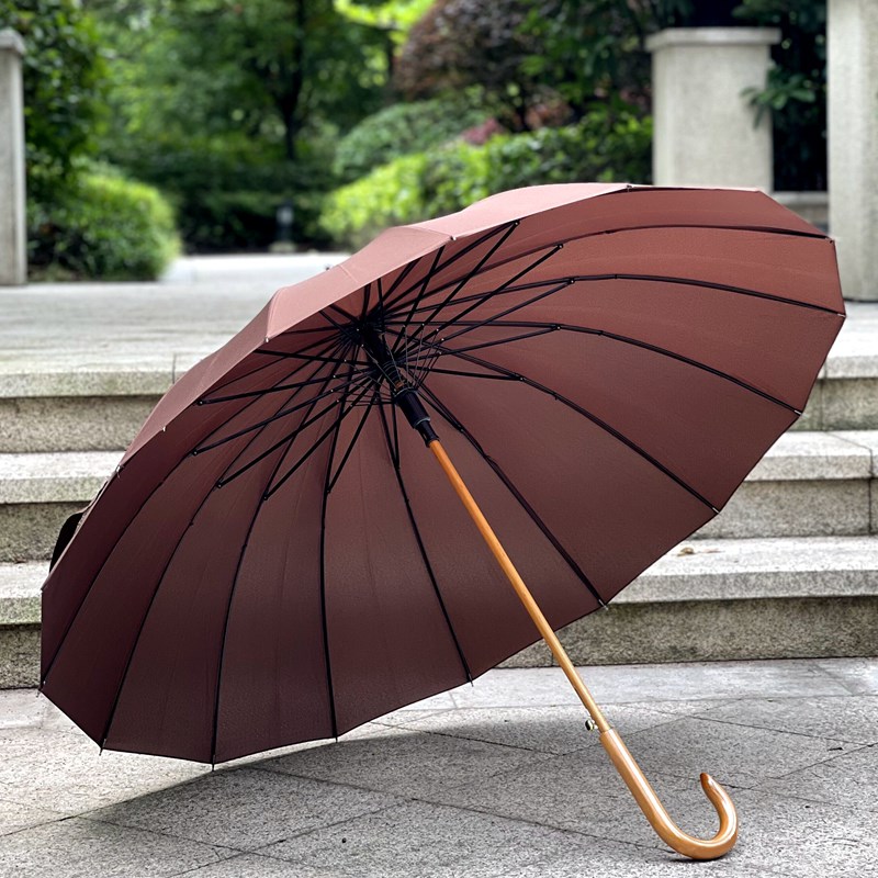 咖啡色男女雨伞木制文艺复古16骨自动长柄伞晴雨伞U休闲用伞商务