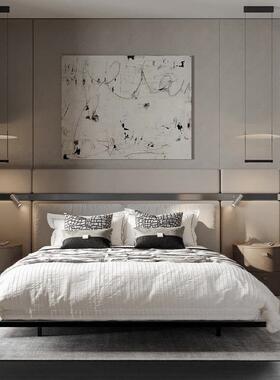 轻意式奢灰白色板床品搭配多件套样间软装高墅端OBX酒店别床上用