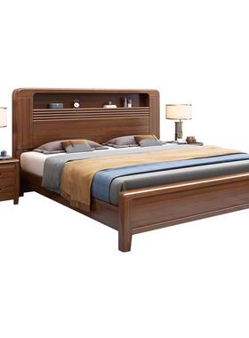 新.中式物胡桃色全实木床主WIU卧18米人床大双气储大床复古风设计