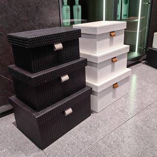 白色编织纹高档质衣帽99箱间整理样板间软装 多色可选皮收纳箱收纳