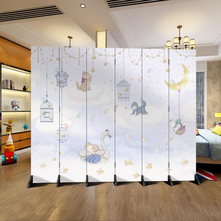 北厅欧童房室儿内屏风隔断客公司折叠移动经济背景墙屏折实木防水