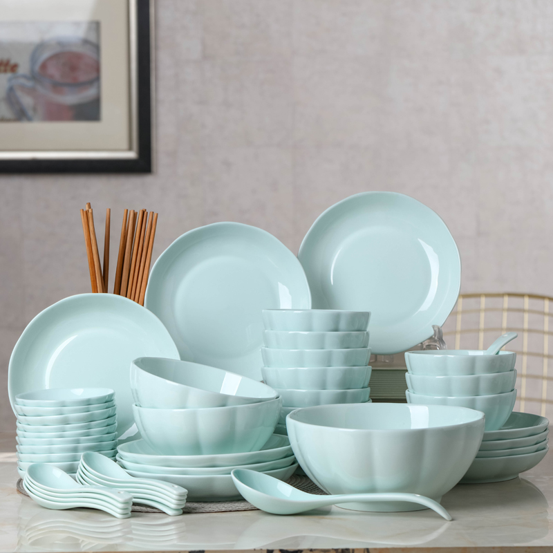 家用10人吃饭碗日式餐具套装瓷z碗盘碗碟盘子汤碗陶瓷面碗勺米饭