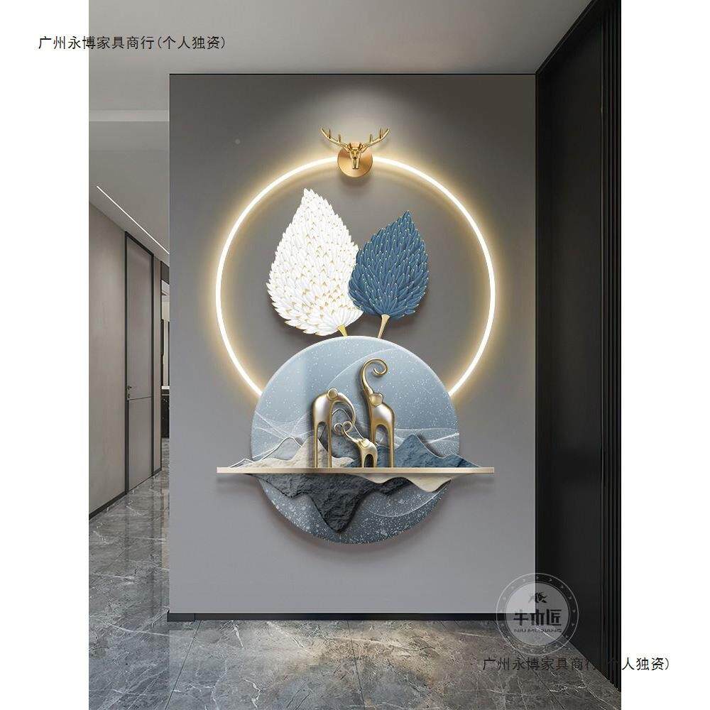 立银画杏叶玄关装饰廊画寓意好麋鹿入户门壁走10071721过道挂画高