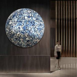 新式中圆形装饰AMY304画茶室挂画禅艺术画意立体实物画名壁画瓷片