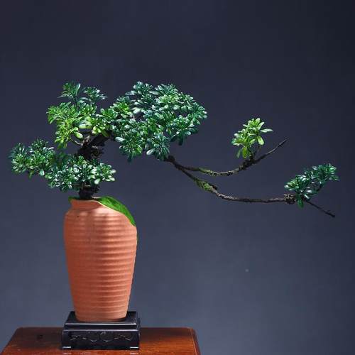 新中式仿真迎客松盆摆件陶瓷花景瓶套客装厅室茶禅意装MF00249饰