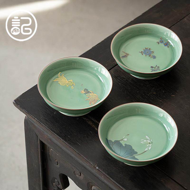 cdp22107记朝《锦鲤》宋复古青瓷高足水今果盆茶点零风食果小干吃