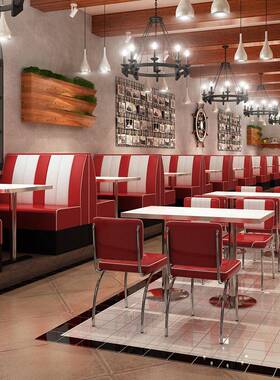 快餐椅直SP-CS129供美式05年代复古不锈钢桌快餐厅椅汉堡店餐桌桌