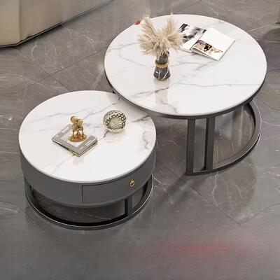 岩板茶几轻奢现代简圆ls-00585形小户型茶几合约厅家用北客欧组小