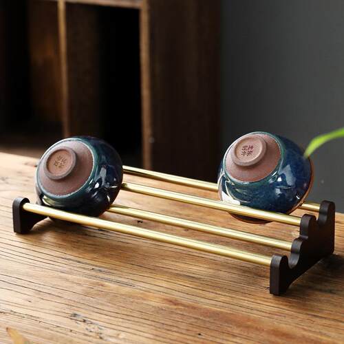实木茶铜杯黑檀木黄多层茶道配功夫茶具茶多层杯架杯沥件水收纳客