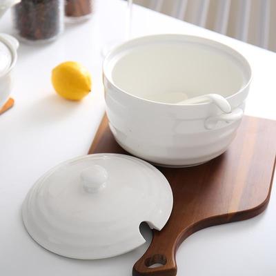 送大勺波家用创意双耳陶瓷猪大汤碗带盖8英寸纯白汤盆微炉王20171