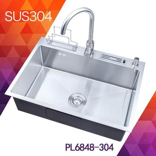 直供优惠30钢4不锈水槽台上单盆带刀架支架PL6848沥水篮厚板面单8