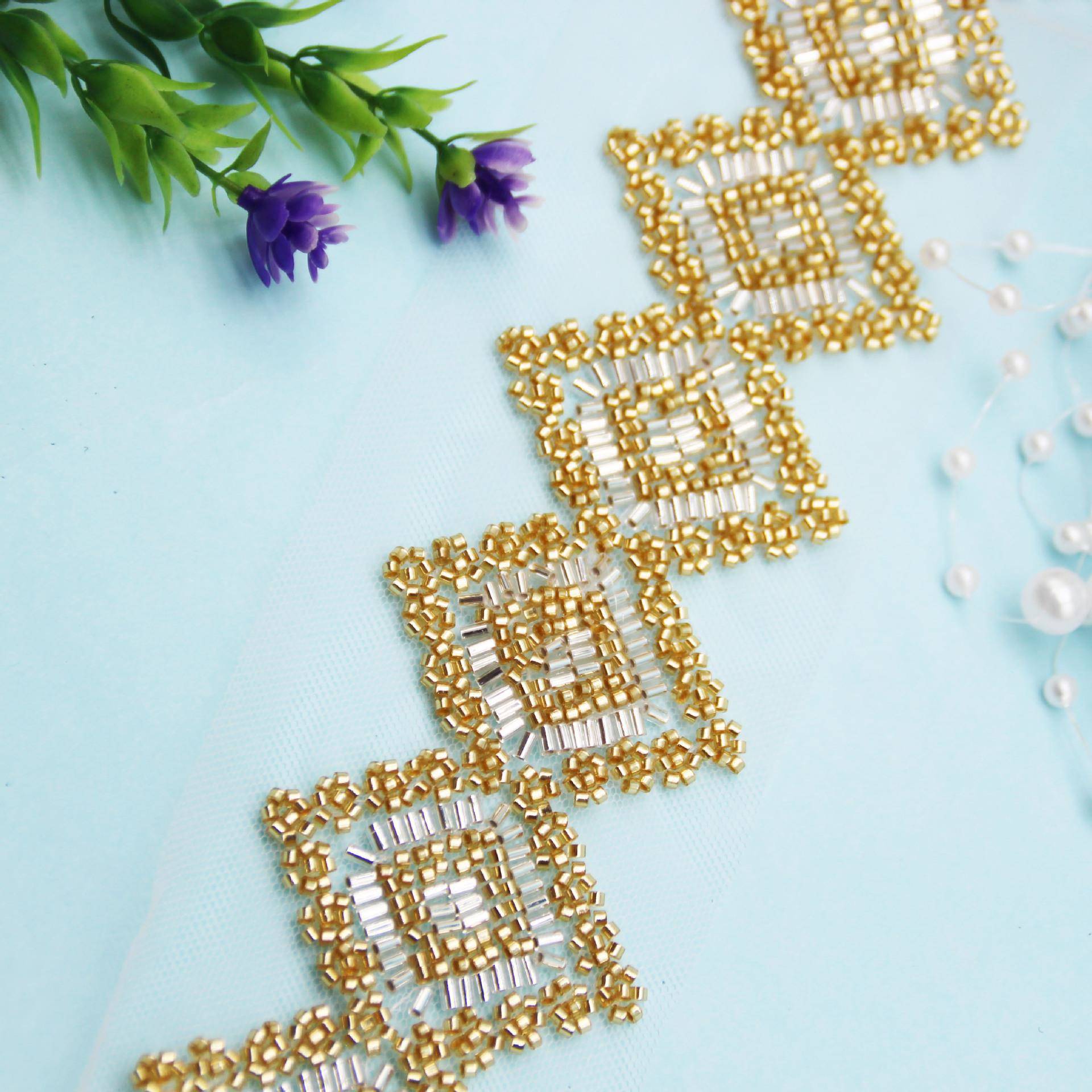 新款珠时尚玻璃绣蕾丝AH-151B花边DIY米珠织带珠腰链裙民族风服装