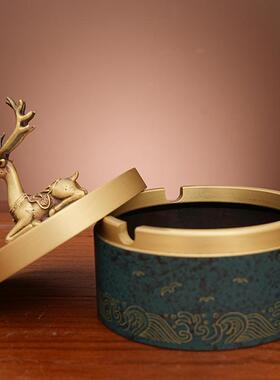烟灰貔貅烟缸灰缸铜摆件彩绘鹿黄色IJL一鹿发财送礼送福家居客厅