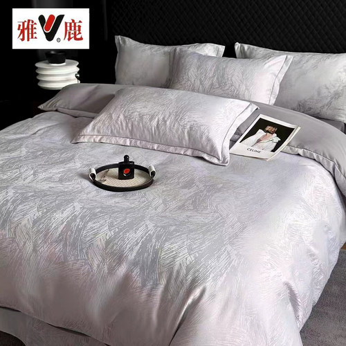 雅鹿金丝银线新款高奢宋锦缎大提花四件套双人床上用品J