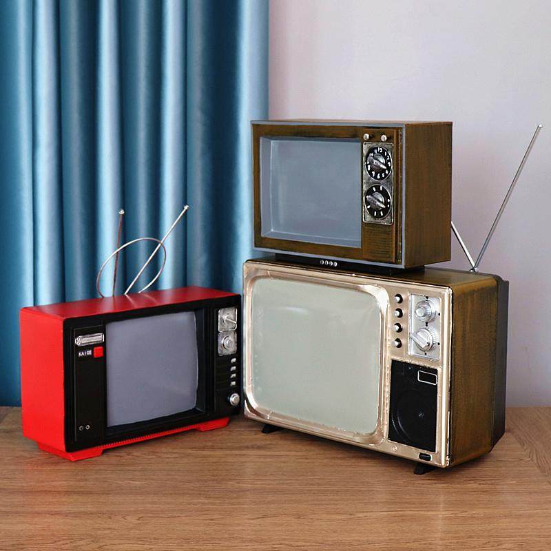 复古旧家居装888饰摆件咖啡馆服铺店橱窗做陈列道具铁皮电视装机