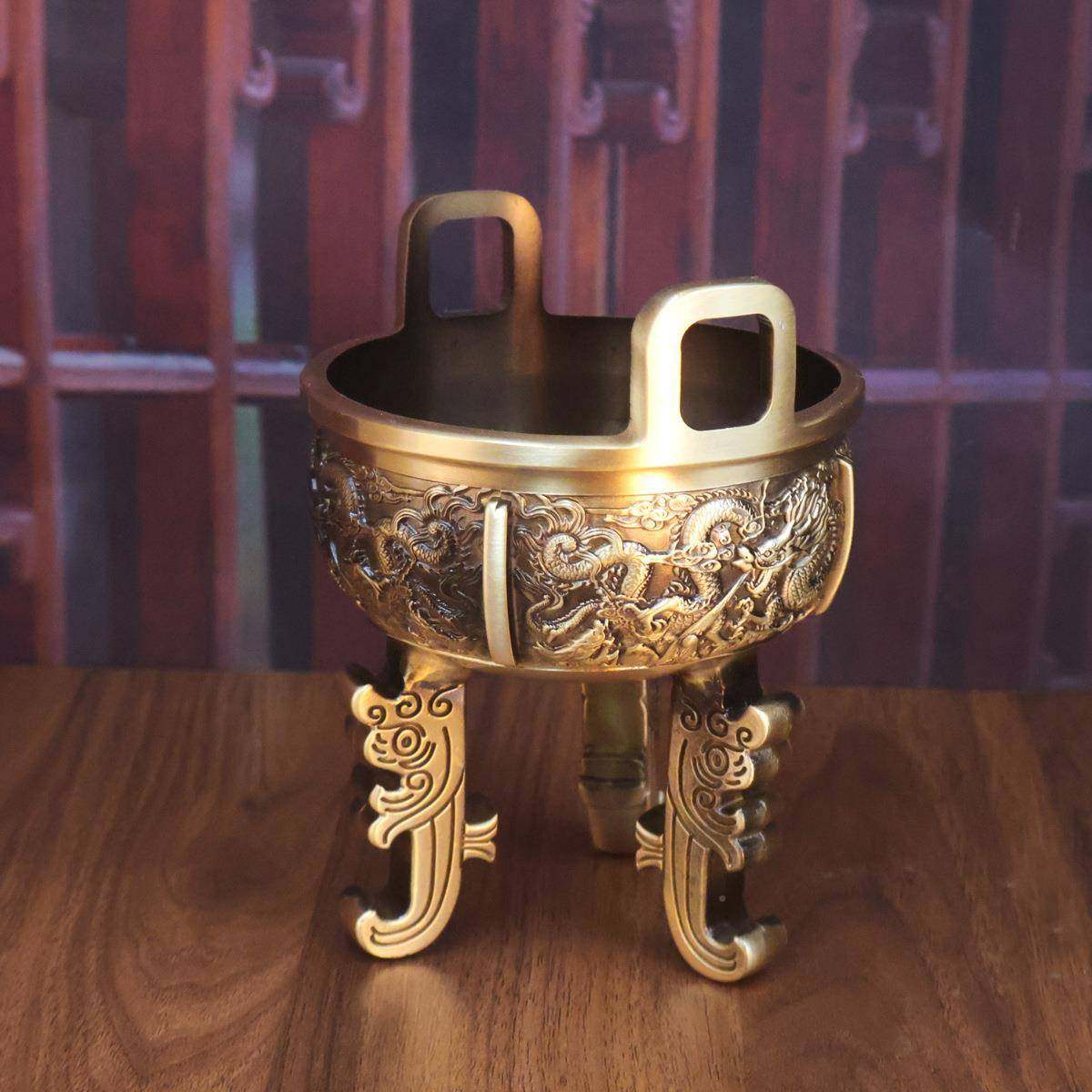 黄铜三足龙九龙鼎鼎摆九件足盛鼎家用盛鼎聚三米办公室客厅开家用