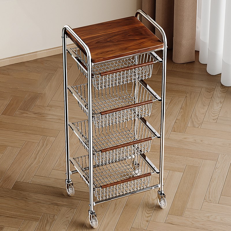 小推车零食置物架家用客厅中古多层收纳架厨房P多功能菜篮子可移