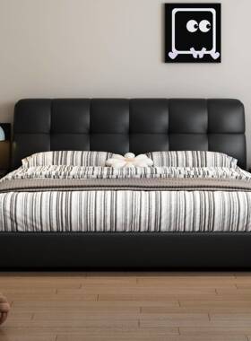 现代简约网红sn黑色i奶婚见详情油双人床小户型主卧大床储物床泡