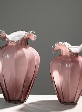 水滴浪花瓶口葡萄粉立体条纹居台花瓶手工制作花插家装饰NUG样板