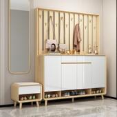 新中式 柜欧玄关985家用门墙口收纳柜挂衣架一靠体小户 实木入户鞋