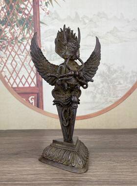 做旧仿金古老浆翅大鹏金刚杵摆件玩杂项家居装饰收QKQ藏文礼包品