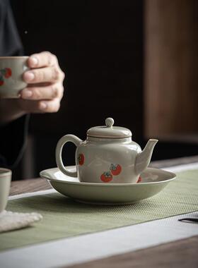九匠LWF风手新子茶壶仿古功夫茶具绘陶瓷手柿执壶冰台釉泡茶单壶