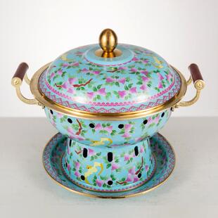 景泰铜火蓝锅燃环保油精分餐纯紫铜法琅锅DKL铜火炉涮肉酒加厚商