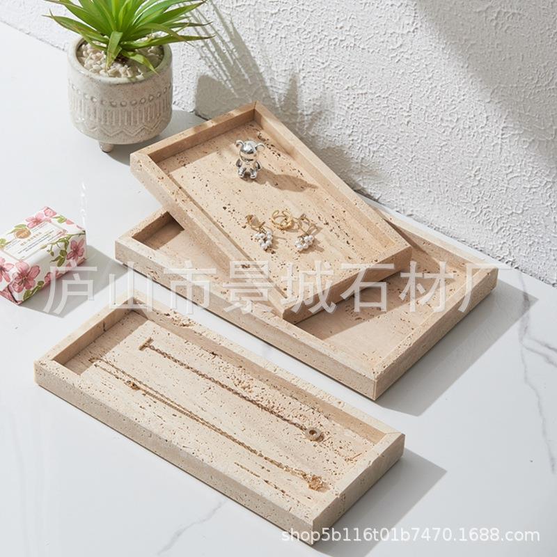 北欧in洞s米黄石轻大EUF奢玄关纳理石托盘装饰首饰收托盘样板间摆