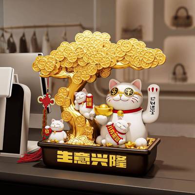 生意兴发树财招财猫隆摆件自生意兴隆动招手业开礼物店铺前台收银