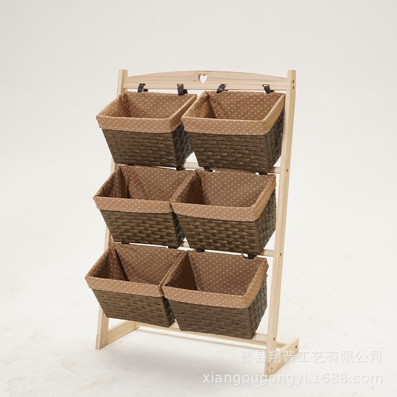 木质提收纳筐书架落地床置物架架杂物架头多层收纳脏篮衣辐射松PV