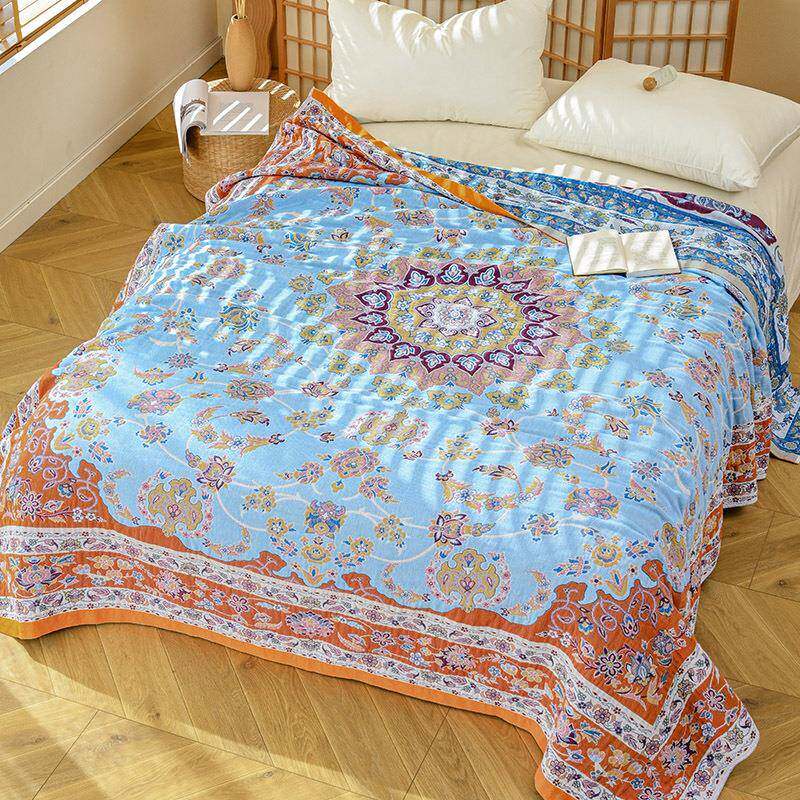 仿羊绒地纯棉全纱四层毛巾被单双人空调毯100棉布沙巾四季休发闲