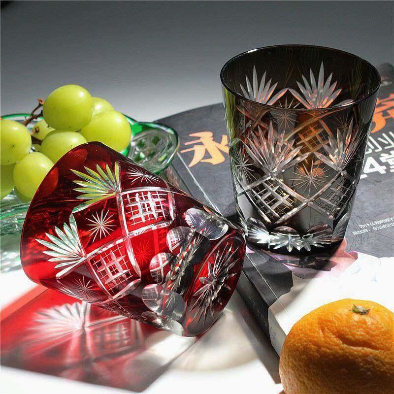 日式酒杯无品牌/烈酒杯白酒杯分酒手工雕刻江户器切清子玻玻璃璃