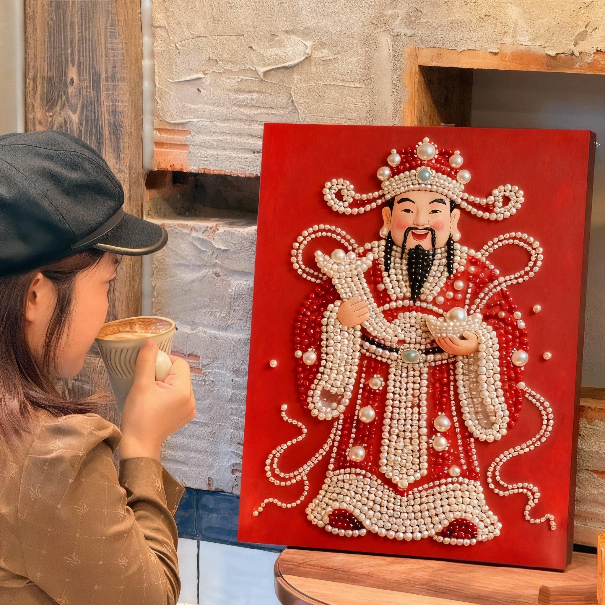 DIY财神爷珍珠钻石画新款手工diy粘贴画简单制作喜庆寓意装饰挂画