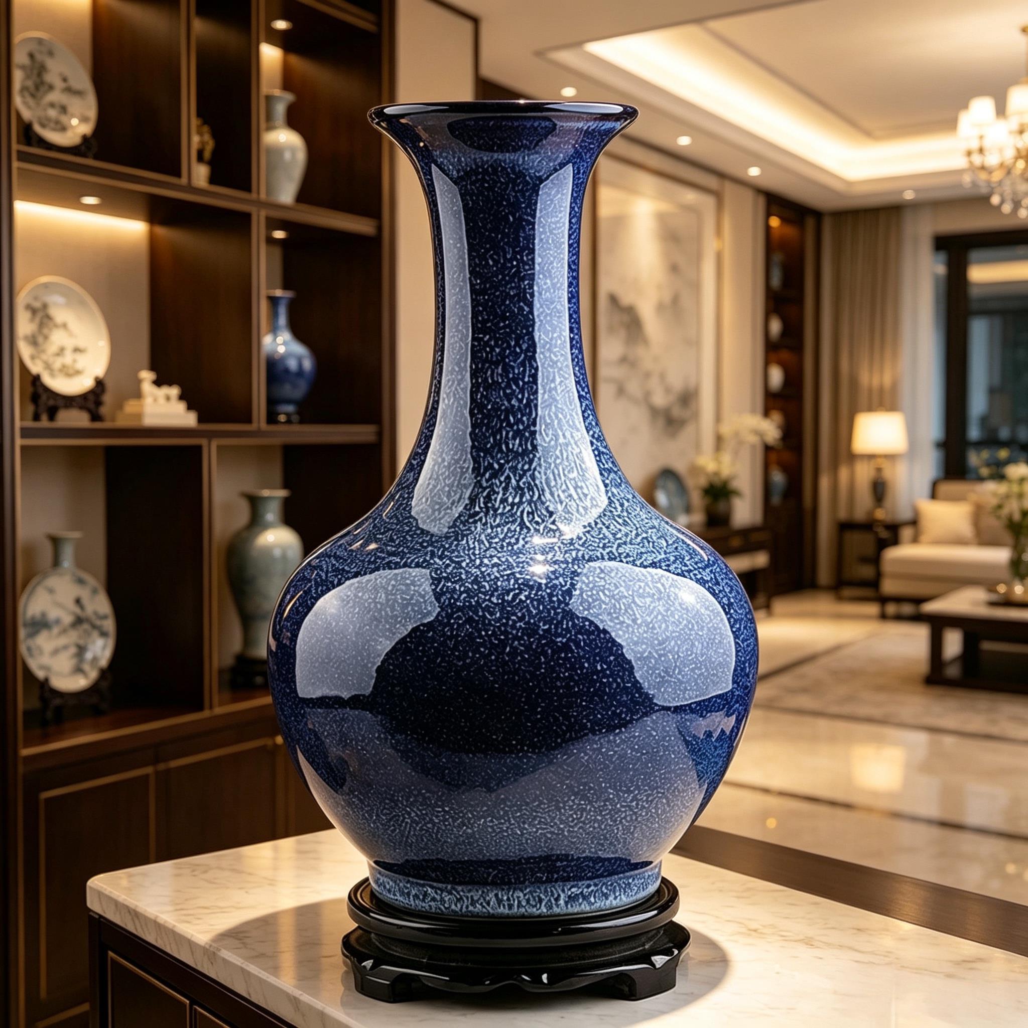 景德镇手工陶瓷花瓶窑变釉蓝色瓷器新中式客厅家居工艺礼品摆饰轻