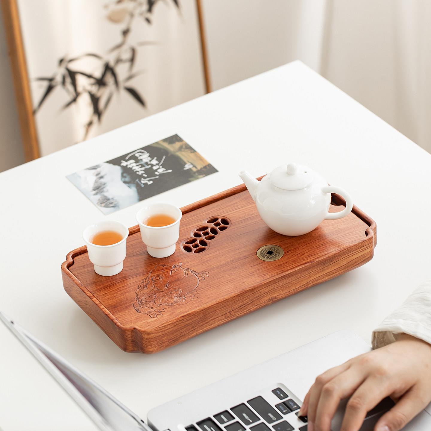 2026新款花梨木茶盘家用办公茶具整木小型茶托新中式储接水盘干泡