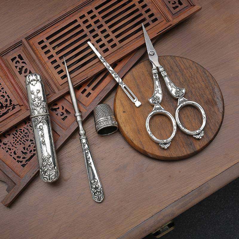 家用欧式古八字剪缝纫器工具锥子剪879刀针顶线筒针引线复五件套,居家日用,家用剪刀,淘宝优惠券,粉丝福利购,淘宝优惠卷