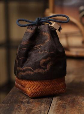 主杯袋建盏收袋品茗杯笼饰收藏锦囊手人首工纳85183竹编布袋竹篓