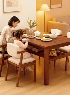 实木餐桌小户形型家椅用新款双层物饭桌出租屋PXX简约长方餐储桌