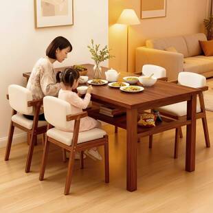 实木餐桌小户形型家椅用新款双层物饭桌出租屋PXX简约长方餐储桌
