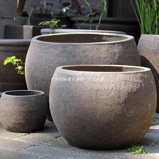 复古特大号紫陶瓷庭院水缸砂家大花用室外盆超大NGL口径粗陶花盆