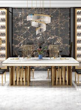 北欧石轻奢19984大理长餐桌饭椅组合现代简约大小户型方形桌大理