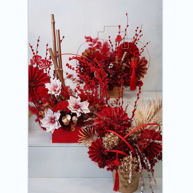 新YDD式干铁艺花中艺提手篮花插花年宵金属花盆开业入宅花器摆件