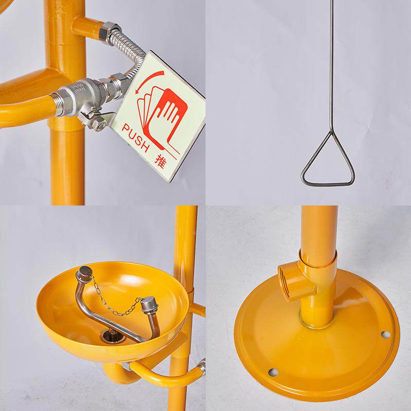 复式洗器紧急冲淋双口洗眼装置AB黄色图层3EMK04不锈眼合钢S立式